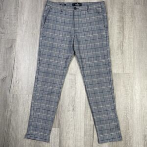 HOLLISTER 33x32 Men’s Dress Chino Pants Plaid Navy Blue SKINNY FLEX STRETCH RB